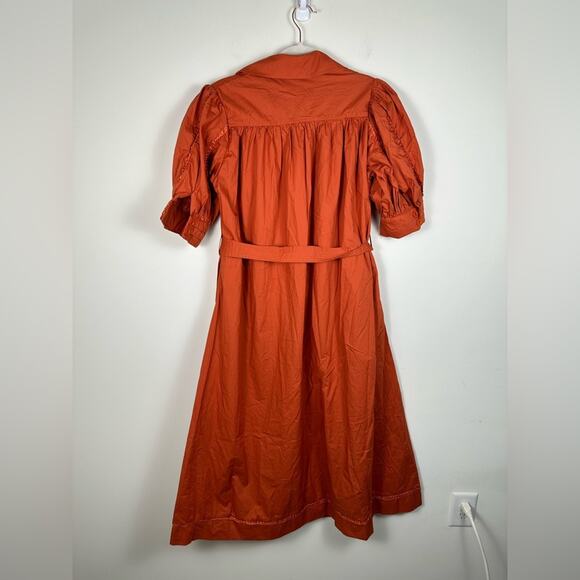 NWT Beulah Button Front Midi Shirt Dress Puff Sleeve Taylor Dress Orange Small - Picture 7 of 9
